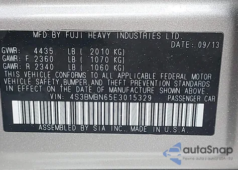 2014 Subaru Legacy 2.5I Limited from USA, damaged, VIN 4S3BMBN65E3015329